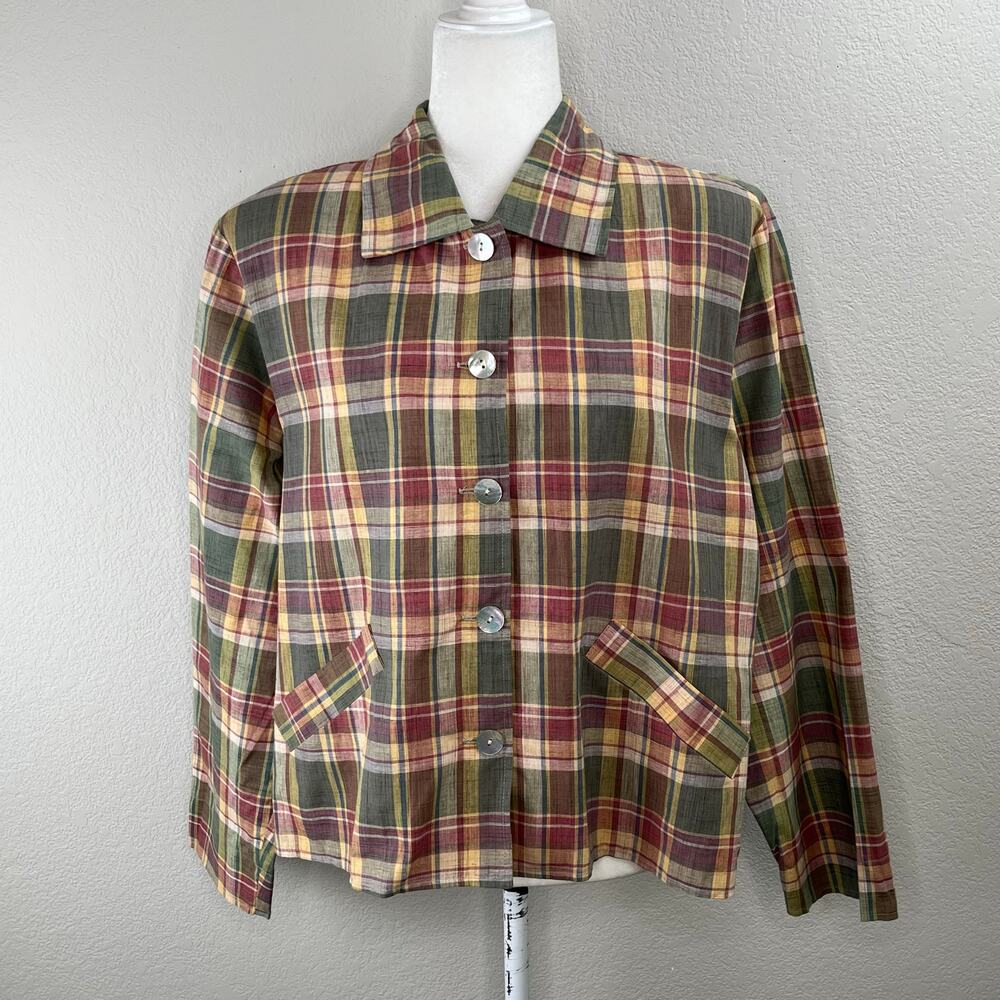 Vintage Bridgewater Lightweight Multicolor Green Plaid Button Front Shacket 14